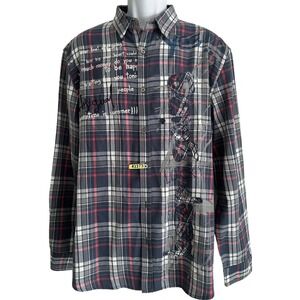Desigual Mens Shirt Button‎ Plaid L/S KEEP GOING Spellout $109 XXL
